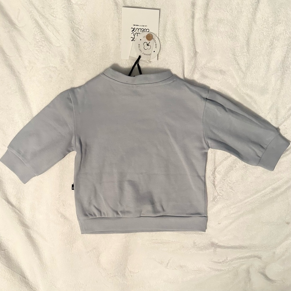 Deux par Deux Baby Boys Blue Organic Cotton Dog Sweatshirt Pullover Top 12M NWT - Picture 3 of 8